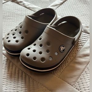 Kids Crocs - gray with baby trim - size 10 - worn one summer - great condition